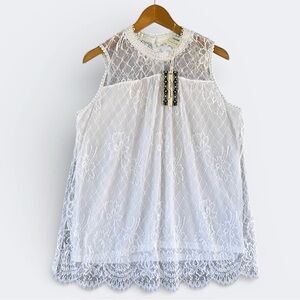 🎉5 for $45🎉 NWT Ultra Pink lace white top blouse shirt size L